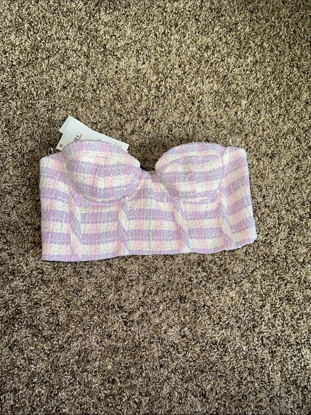 Zara Pastel Pink & Lavender Tweed Strapless Bustier